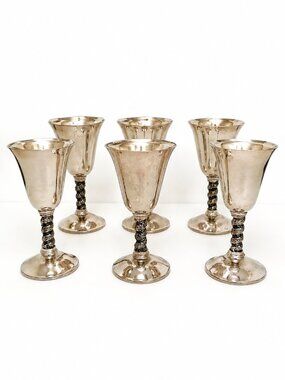 Set of 6 Silver Plated Roma S.L. Goblets Grape Vineyard Theme Made in Spain